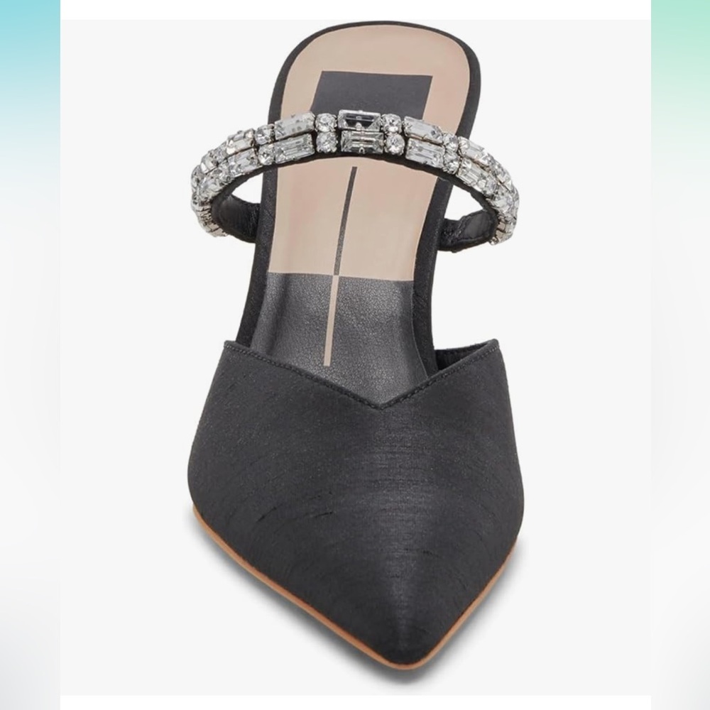 Dolce Vita Black Satiny Kanika Rhinstone Heeled Sandal. Sz 9. EUC